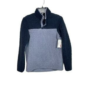 32 Degrees Sherpa Mock-Neck Fleece Pullover- Midnight/Tempest  Blue Small